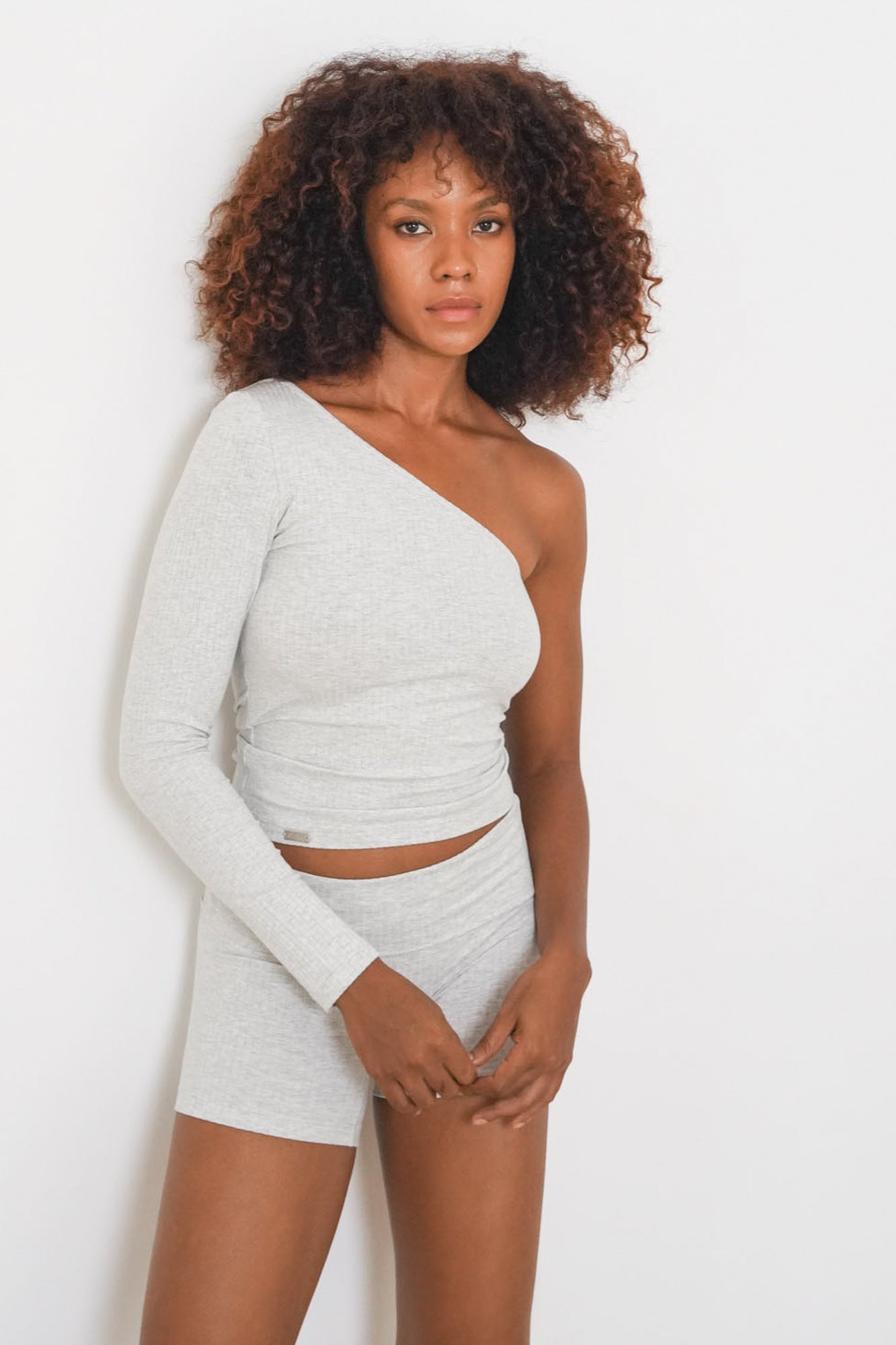 Studio K | Womens | Rib One shoulder top | Heather Grey | XS - XL