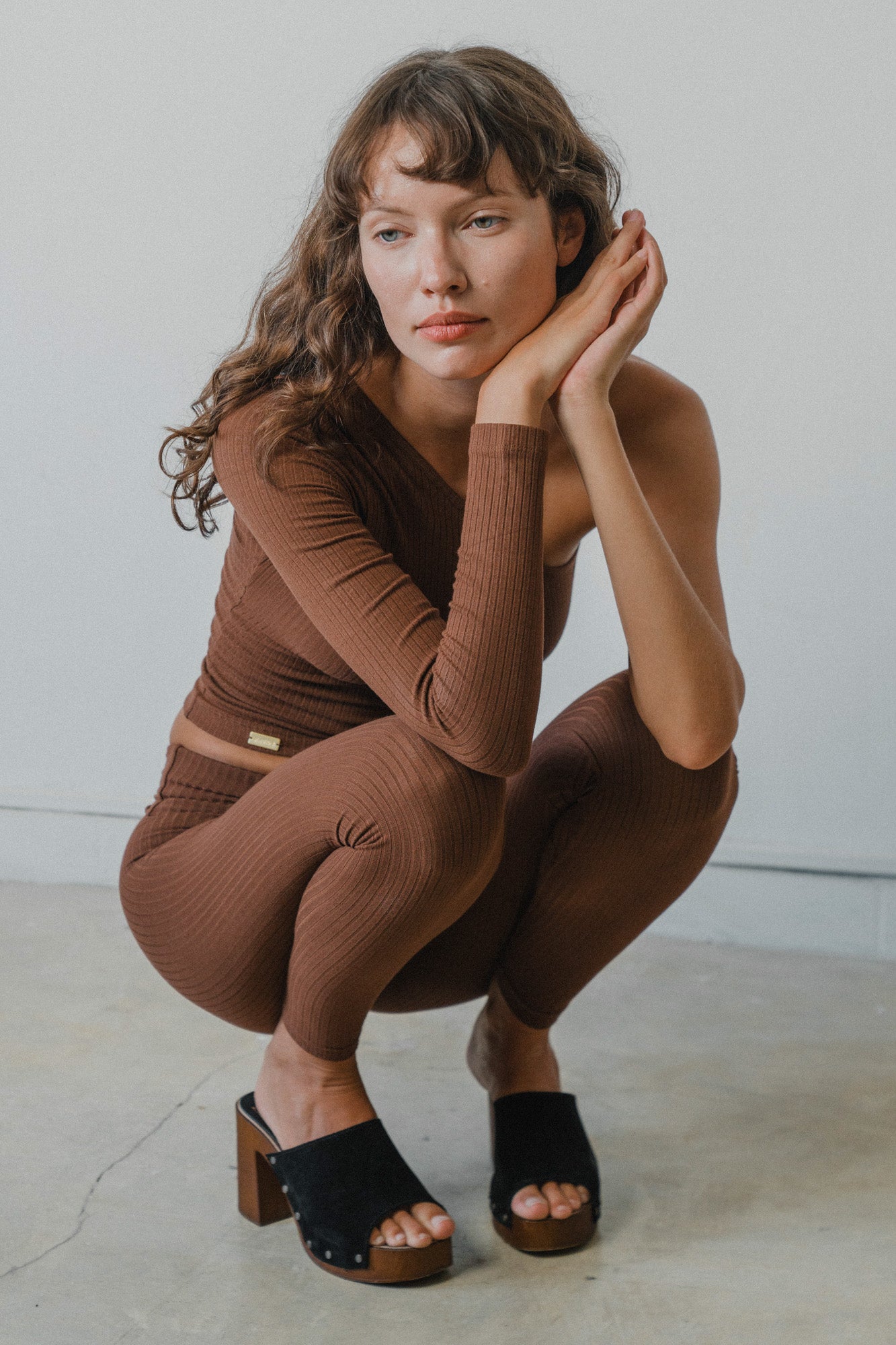 Studio K | Womens | Rib One Shoulder Top | Chocolate | XS - XL